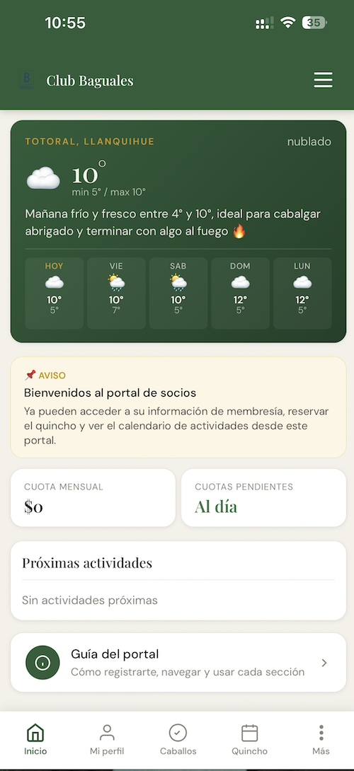 Club Baguales — admin y portal socios